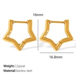 Gold color / 1 Pair Simple Series Classic Star Titanium Steel  Gold Color Women's Hoop Earrings 