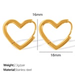 Gold color / 1 Pair Simple Series Classic Heart Titanium Steel  Gold Color Women's Hoop Earrings Picture2