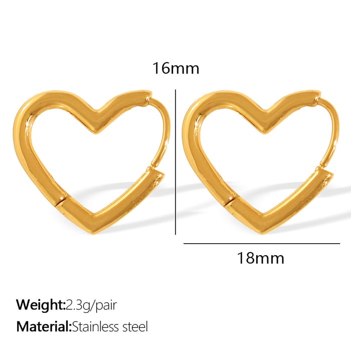 1 Pair Simple Series Classic Heart Titanium Steel  Gold Color Women's Hoop Earrings 