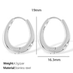 Silver color / 1 Pair Simple Series Classic Oval Titanium Steel  Gold Color Women's Hoop Earrings Picture9