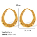 Gold color / 1 Pair Simple Series Classic Oval Titanium Steel  Gold Color Women's Hoop Earrings Picture8