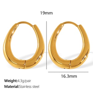 1 Pair Simple Series Classic Oval Titanium Steel  Gold Color Women's Hoop Earrings h5 