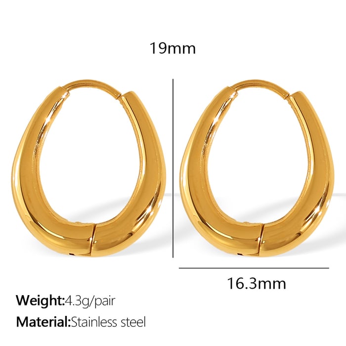 1 Pair Simple Series Classic Oval Titanium Steel  Gold Color Women's Hoop Earrings 