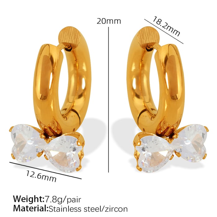 1 Paar Ohrringe aus Edelstahl mit süßer Schleife und 18 Karat Gold überzogen mit Zirkonia für Damen 