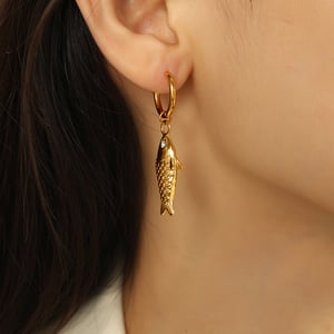 1 Pair Classic Series Daily Fish Titanium Steel  Gold Color Rhinestone Women's Drop Earrings h5 