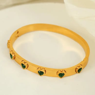 1 piece simple series classic heart stainless steel  gold color plated zircon women's bangles h5 