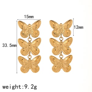 1 Pair Chic Style Butterfly Stainless Steel  Gold Color Women's Dangle Earrings h5 