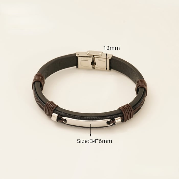 1 Piece Classic Series Modern Braided Leather Stainless Steel Men's Fashion Bracelet 