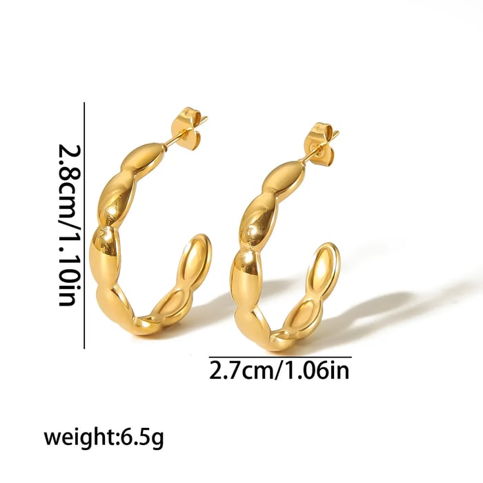 1 Pair Simple Commute Style Gloassy C Shape Stainless Steel  Gold Color Women's Hoop Earrings 