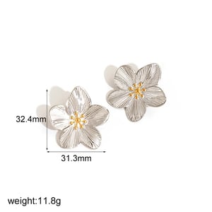 1 Pair Simple Series Daily Flower Stainless Steel  Gold Color Women's Stud Earrings h5 