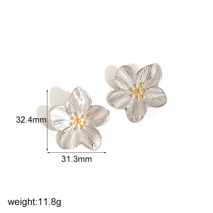 1 Pair Simple Series Daily Flower Stainless Steel  Gold Color Women's Stud Earrings 