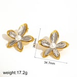 Gold & Silver / 1 Pair Simple Series Daily Flower Stainless Steel  Gold Color Artificial Pearl Women's Stud Earrings Picture2