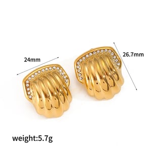 1 Pair Simple Series Classic Geometric Stainless Steel  Gold Color Rhinestone Women's Stud Earrings h5 