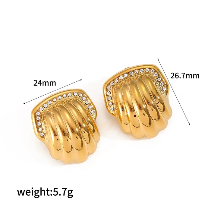 1 Pair Simple Series Classic Geometric Stainless Steel  Gold Color Rhinestone Women's Stud Earrings 