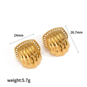 1 Pair Simple Series Classic Geometric Stainless Steel  Gold Color Artificial Pearl Women's Stud Earrings h5 