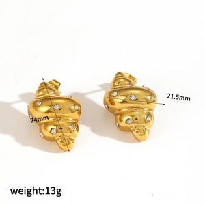 1 Pair Simple Series Class Whelk Stainless Steel  Gold Color Rhinestone Women's Stud Earrings h5 