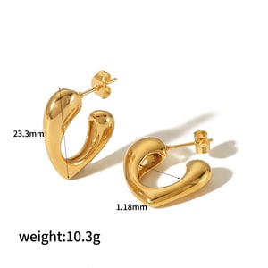 1 Pair Simple Series Daily Heart Shape Stainless Steel  Gold Color Women's Hoop Earrings h5 