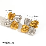 Gold & Silver / 1 Pair Classic Series Geometric Stainless Steel  Gold Color Women's Stud Earrings 