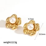 Gold color / 1 Pair Classic Series Elegant Flower Stainless Steel  Gold Color Artificial Pearl Women's Stud Earrings 