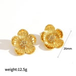 Gold color / 1 Pair Classic Series Elegant Flower Stainless Steel  Gold Color Rhinestone Women's Stud Earrings Picture2