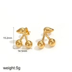 Gold color / 1 Pair Simple Series Daily Cherry Stainless Steel  Gold Color Women's Stud Earrings Picture3