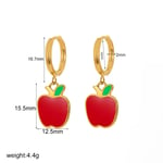 Red / 1 Pair Simple Series Daily Apple Stainless Steel  Gold Color Women's Dangle Earrings 