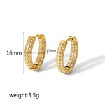 Gold color / 1 Pair Simple Series Casual Round Stainless Steel  Gold Color Zircon Women's Hoop Earrings 