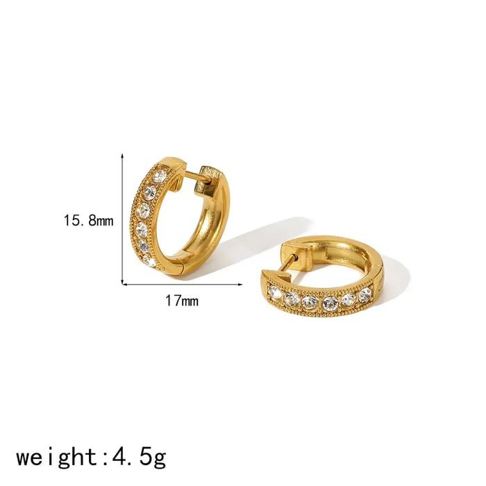 1 Pair Simple Series Casual Geometric Stainless Steel  Gold Color Zircon Women's Hoop Earrings 