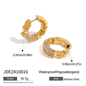 1 Paar einfache Serie elegante ringförmige Edelstahl Gold Farbe Strass Damen Creolen h5 