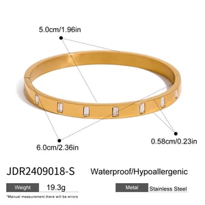 1 Piece Simple Series Casual Annular Stainless Steel  Gold Color Rhinestone Women's Bangles h5 