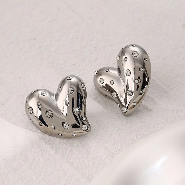 1 Pair Simple Punk Style Heart Shape Stainless Steel Silver Color Inlay Zircon Women's Stud Earrings 