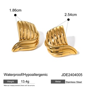 1 Pair Vacation Beach Simple Style Threaded Wave Shape Stainless Steel  Gold Color Women's Stud Earrings h5 