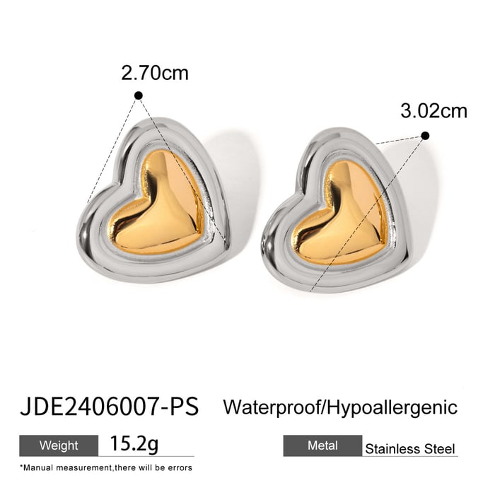 1 Pair Simple Retro Style Heart Shape Stainless Steel  Gold Color Women's Stud Earrings 