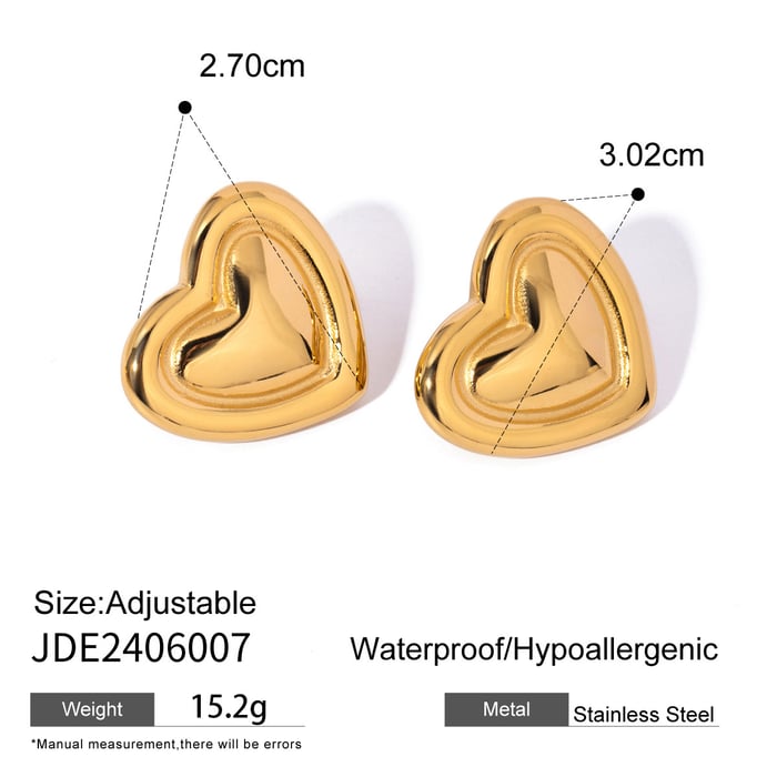 1 Pair Simple Retro Style Heart Shape Stainless Steel  Gold Color Women's Stud Earrings Picture4