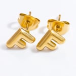 Gold color / 1 Pair Simple Series All-Match Letter F Stainless Steel Gold Color Women's Stud Earrings Picture5