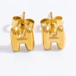 Gold color / 1 Pair Simple Series All-Match Letter H Stainless Steel Gold Color Women's Stud Earrings Picture7