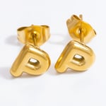 Gold color / 1 Pair Simple Series All-Match Letter P Stainless Steel Gold Color Women's Stud Earrings Picture14