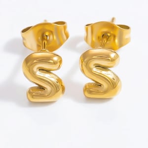 1 Pair Simple Series All-Match Letter S Stainless Steel Gold Color Women's Stud Earrings h5 