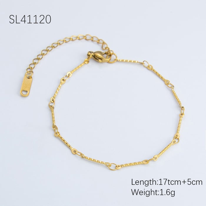 1 Piece Simple Series Daily Solid Color Stainless Steel Gold Color DIY Women's Chain Bracelets 