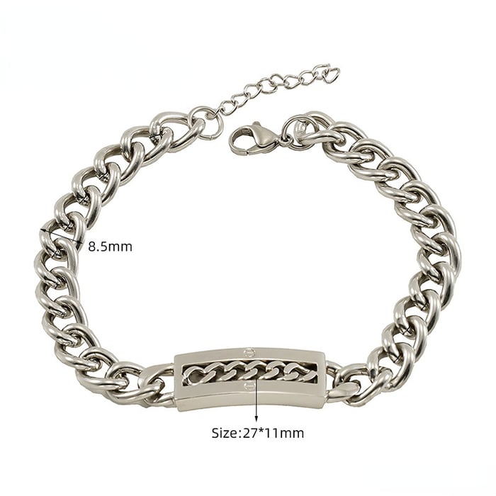 1 Piece Stylish Silver Color Modern All-match Stainless Steel Silver Color Men's Bracelet 