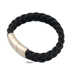 Black / 1 Piece Minimalist Series Modern Braided Leather Stainless Steel Silver Color Men's Fashion Bracelet 