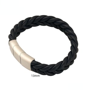 1 Piece Minimalist Series Modern Braided Leather Stainless Steel Silver Color Men's Fashion Bracelet h5 