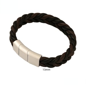 Bracelet tendance pour homme en cuir tressé moderne en acier inoxydable couleur argent série minimaliste 1 pièce h5 