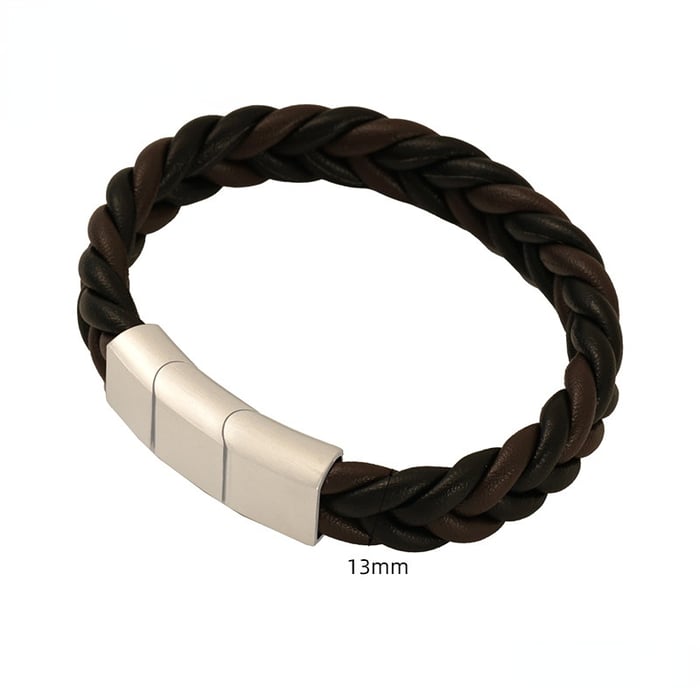 Bracelet tendance pour homme en cuir tressé moderne en acier inoxydable couleur argent série minimaliste 1 pièce 