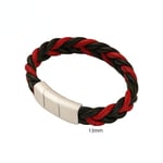 Red / 1 Piece Minimalist Series Modern Braided Leather Stainless Steel Silver Color Men's Fashion Bracelet Picture3