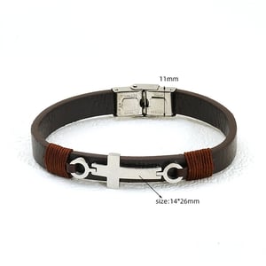 1 Piece Classic Series Leather Stainless Steel Silver Color Men's Chain Bracelets h5 