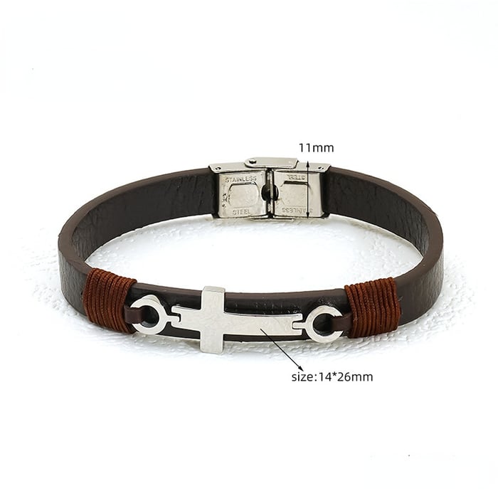 1 Piece Classic Series Leather Stainless Steel Silver Color Men's Chain Bracelets 