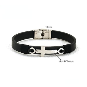 1 Piece Classic Series Leather Stainless Steel Silver Color Men's Chain Bracelets h5 