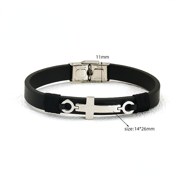 1 Piece Classic Series Leather Stainless Steel Silver Color Men's Chain Bracelets 