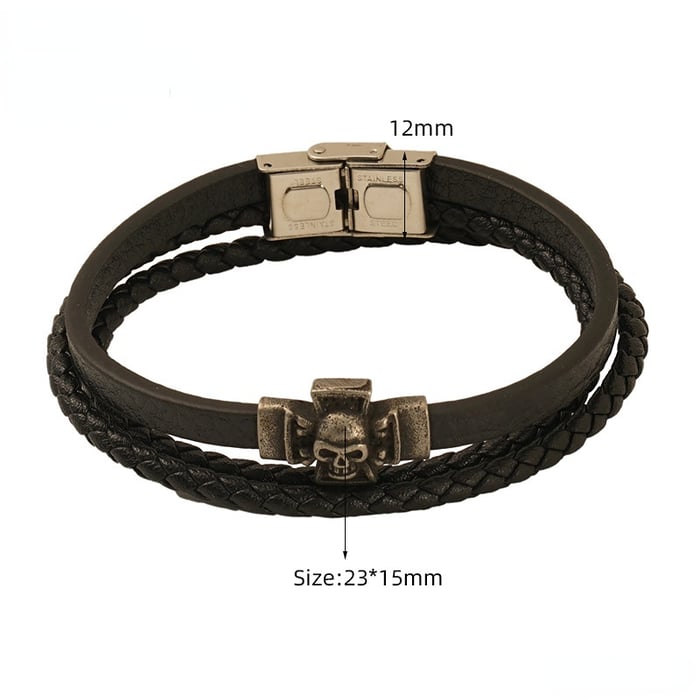 1 Piece Daily Series Leather knitted Stainless Steel Silver Color Men's Chain Bracelets 